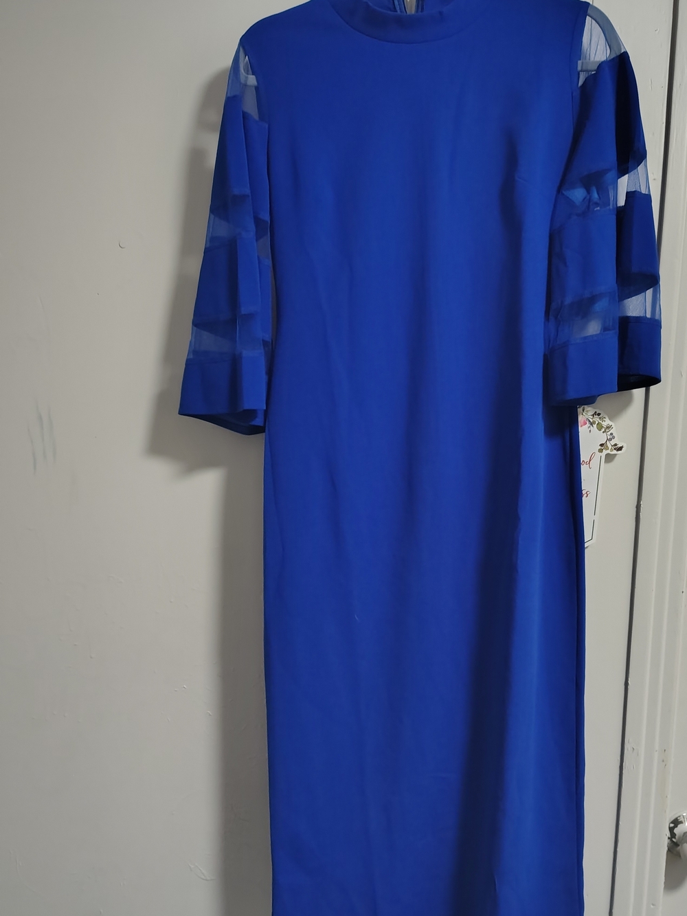 SHEIN Cobalt Blue Midi Dress with Sheer Panel Sleeves